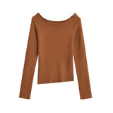 One line off shoulder slanted shoulder elastic slim fit top