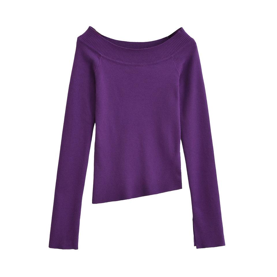 One line off shoulder slanted shoulder elastic slim fit top