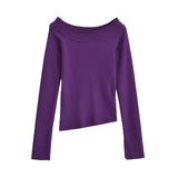 One line off shoulder slanted shoulder elastic slim fit top