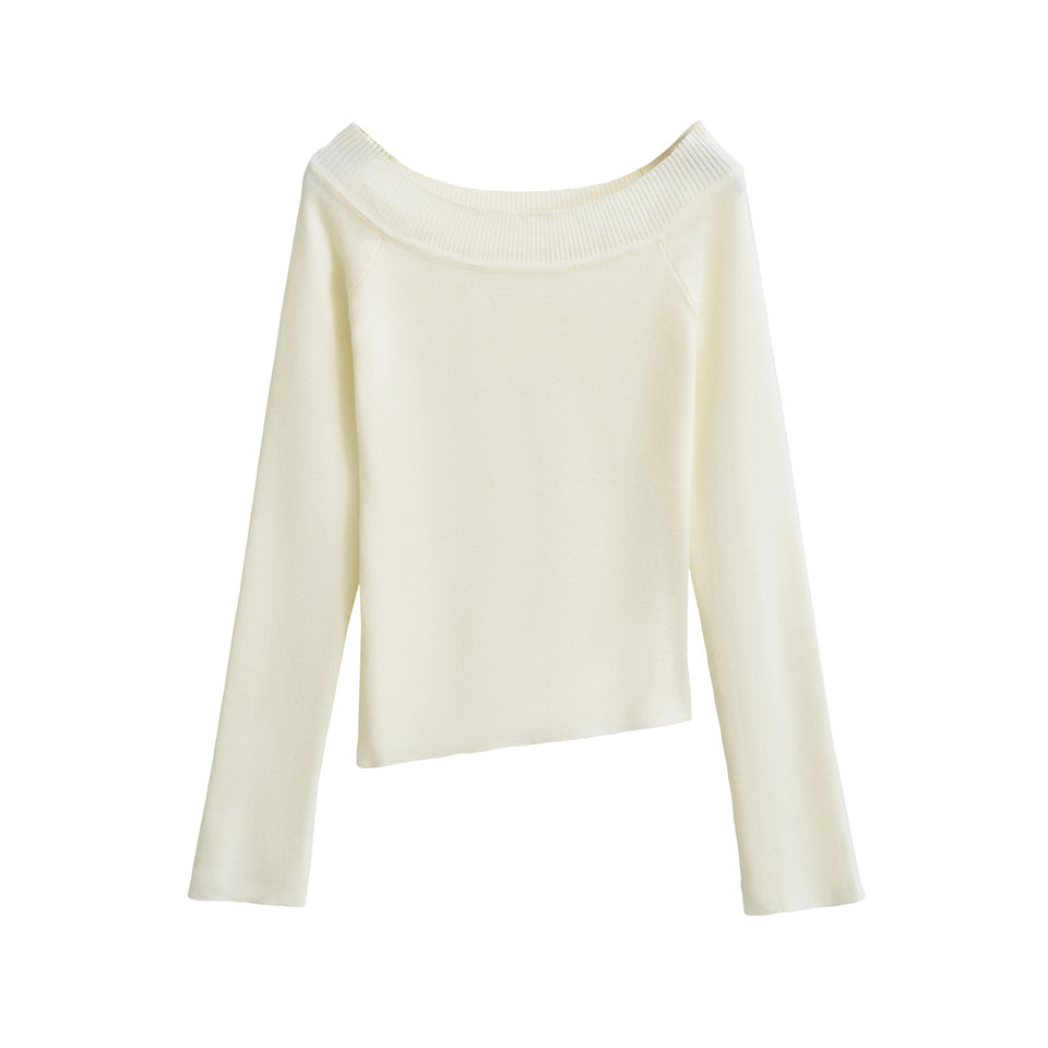 One line off shoulder slanted shoulder elastic slim fit top