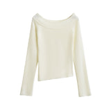 One line off shoulder slanted shoulder elastic slim fit top