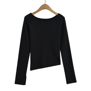 One neck slanted shoulder, off shoulder elastic slim fit top