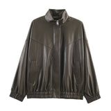 Stand collar faux leather pilot jacket