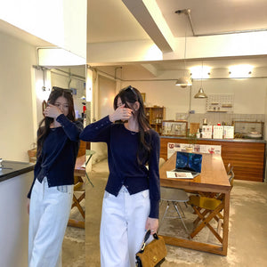 Chic  Fitted Buttoned Slim-Fit Knit Top for Women, Short Length, Long Sleeve