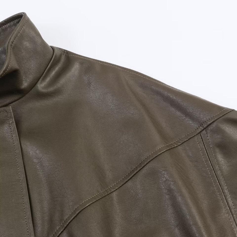 Stand collar faux leather pilot jacket