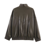 Stand collar faux leather pilot jacket
