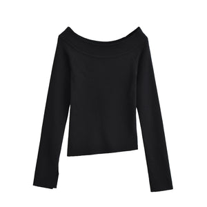 One line off shoulder slanted shoulder elastic slim fit top