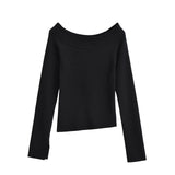 One line off shoulder slanted shoulder elastic slim fit top