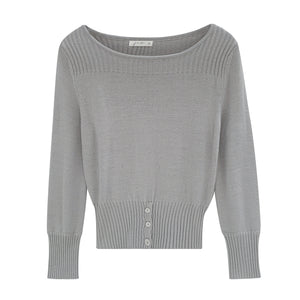 Chic  Fitted Buttoned Slim-Fit Knit Top for Women, Short Length, Long Sleeve